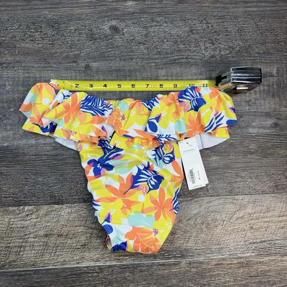 NEW Janie and Jack Recycled Palm Floral Ruffle Swimsuit Sunny Yellow 12-18 Month